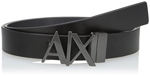 AX Armani Exchange mens A X Hinge Plate Belt, Black Phantom, 36 US