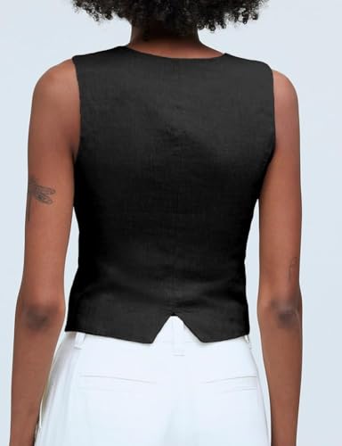 IDEALSANXUN Womens Linen Vest Spring Summer Cropped Button Down Suit Vest Tops3