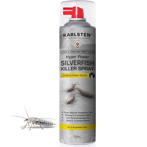 Karlsten Hyper Power Silverfish Killer Spray 600ml | 5 Metre Long-Range Nozzle for Precision Application | Fast-Acting Long-Lasting Silverfish Spray | Indoor Home Pest Control