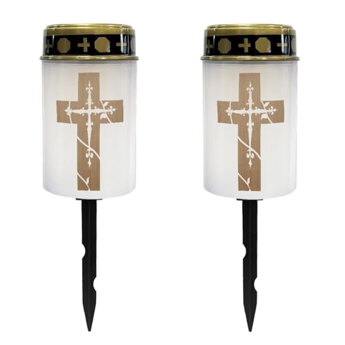 Image of Cross Light for Prayer Cemetery Solar Lights for Grave Cemetery Decor Candle Lamp Waterproof Solar Power Light Eternal Lights for Graves Cemetery Memorial Gift 2 Pcs