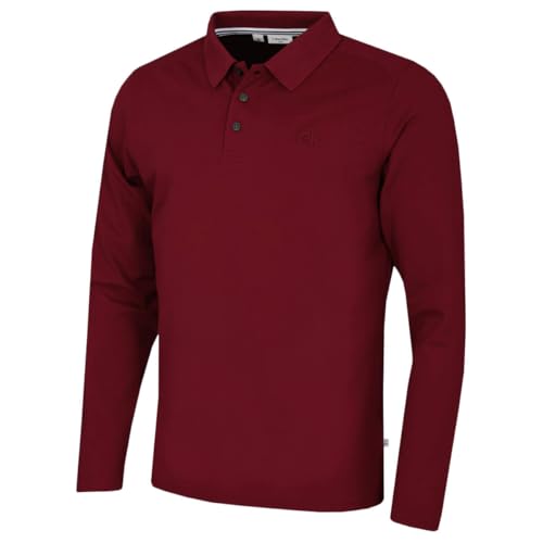 Calvin Klein Mens Long Sleeve Stretch Campus Polo Shirt - Burgundy - L