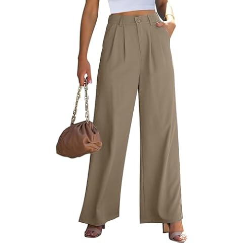 Bnycuml Women's Wide Leg Pants Work Business Casual High Waisted Dress Office Pants Flowy Trousers (Light Khaki,Large) Cover