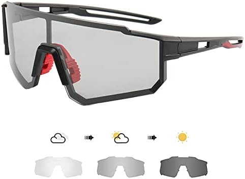 ESTOVE Photochromic Sports Sunglasses Protection Cycling Glasses Full Frame Cycling Sunglasses Frame Riding Ski Goggles Eyewear for Outdoor Sport Cycling Running Climbing Fishing Golf