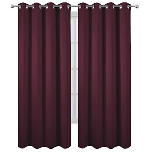 Image of LEMOMO Blackout Curtains 66 x 84 inch /Burgundy Red Curtains Set of 2 Panels /Thermal Insulated Room Darkening Bedroom Curtains