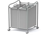 Simple Houseware 2-Bag Heavy Duty Rolling Laundry Sorter Cart, Silver – 2 Section Removable Bags and Lockable Wheels for Laundry Room Organization