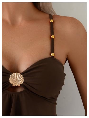 GORGLITTER Women's High Waisted Thong Tankini Swimsuits Metal Shell Bathing Suit Summer Beach Vacation Swim Wear 20254