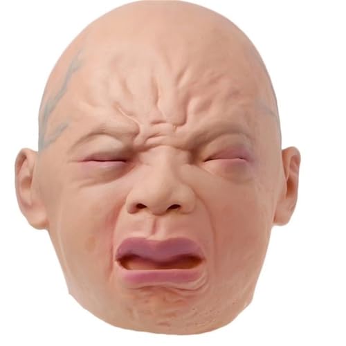 Scary Halloween Mask for Adults Crying Baby Headgear Realistic Human Face Creepy Halloween Crying Baby Head(Beige, One Size)