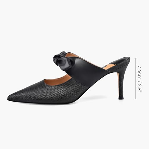 MIRAAZZURRA Mule Heels for Women Raffia High Heels Bow Heels Pointed Close Toe Mules Slip On Stiletto Heels for Bridal Wedding Dress Party3
