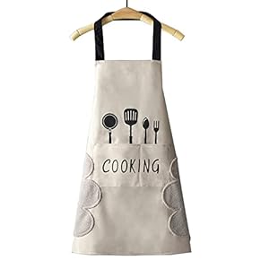 DILLMAN Women Kitchen Apron with Hand Wipe Pockets，Big Pocket,Hand-wiping, Waterproof for Cooking Baking (WHITE)