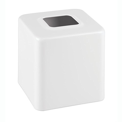 iDesign Gia Facial Tissue Box Cover/Holder for Bathroom Vanity Countertops - White