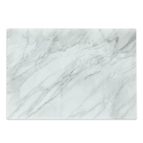 Ambesonne Marble Print Cutting Board, Stained Marbled Background Image Abstract Textures Monochromatic Design, Decorative Tempered Glass Cutting And Serving Board, Large Size, Grey White #TOP19