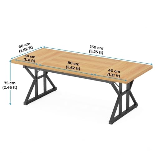 Image of Executive Computer Work Desk | Wooden Office Table for Home, Office, Workstation, Study | Strong Metal Frame Computer Table (Walnut Cream)