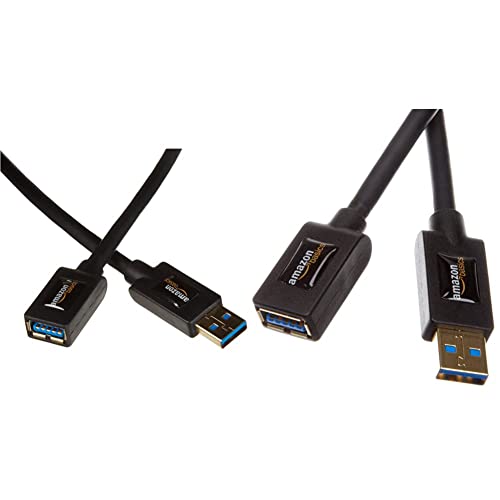 Amazon Basics USB 3.0 Extension Cable - A-Male to A-Female Adapter Cord - 6.5 Feet (2 Meters) & USB 3.0 Extension Cable - A-Male to A-Female Adapter Cord- 9.8 Feet (3.0 Meters)