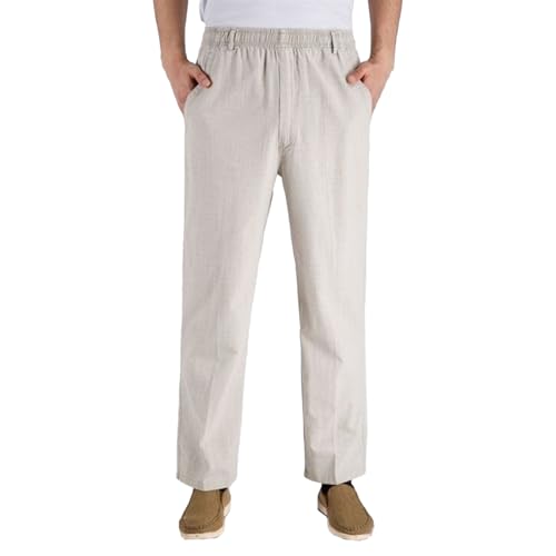 Mens Casual Pants with Elastic Waistband Breathable Linen Pants Relaxed Fit Comfortable Trousers for Men