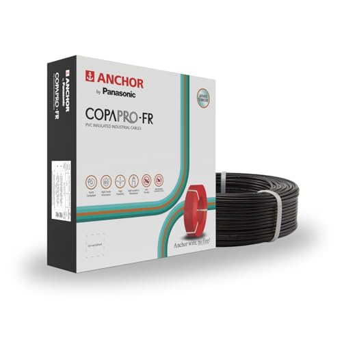 Image of Anchor by Panasonic 6 mm COPAPro FR Electrical Wire, 90 Meter Fire Resistant Single Core PVC insulated Pure Copper Wire, Anti Rodent Anti Termite Flexible Wire for Connections (BLACK, 96142BK)