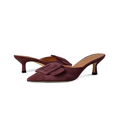 Image of Fericzot Mule Slippers for Women,Slingback Buckle Pumps Pointed Toe Kitten Heels Shoes Slides Backless Dress Sandals