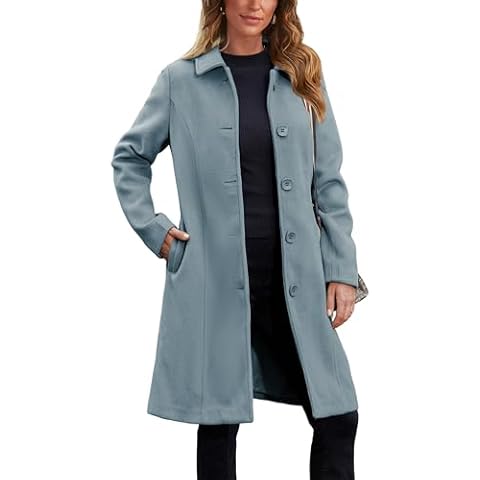 Springrain Womens Pea Coat Elegant Overcoat Single Breasted Winter Coat Dress Coat with Pockets(DustyBlue-L) Cover