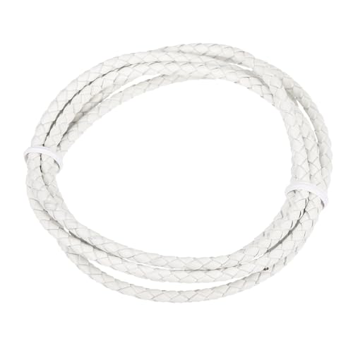 Rebower Round Braided Leather Cord 3mm Bolo Leather Cord String Rope for Jewelry Making, Necklaces, Bracelets, Wraps, Crafts, 1m/3.3Ft, White