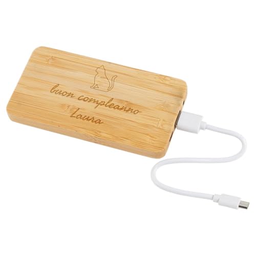 Powerbank in legno inciso personalizzato - Batteria da viaggio in bambù con incisione di testo - Batteria da viaggio in legno personalizzabile