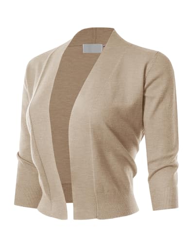 3/4 Sleeve Solid Open Bolero Cropped Cardigan for Women (S-3XL)