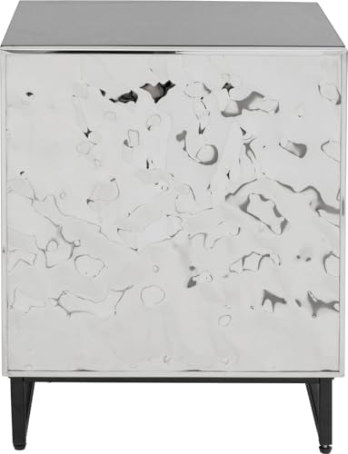 Kare Carino Commode Design Argenté/Noir Finition chromée 50 x 40 x 39 cm Porte Push to Open Table de Chevet Table de Rangement Chambre à Coucher