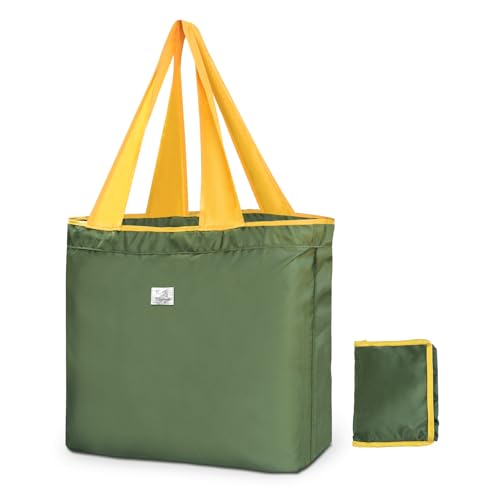 HONZUEN Bolsa de la Compra Grande 52x42 cm, Bolsa Plegable Reutilizable de Tela, Ligera y Resistente para Supermercado y Viaje, Verde Militar