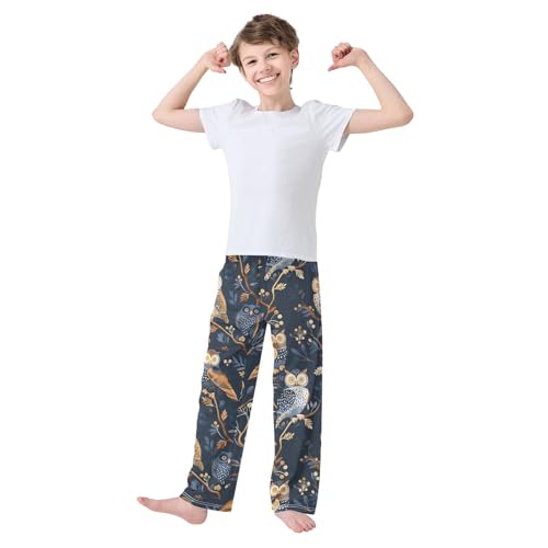 Owl Autumn Leaves Boys Long Pants Soft Trousers Elastic Waist Kids Lounge Bottoms with Pockets S-XL3