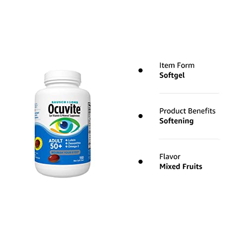 Bau-Sch + Lomb 0-Cuvite Eye Vitamin & Mineral Supplement Adult 50 Plus 150 Softgels,Contains Lutein & Zeaxanthin,Zinc, Vitamins C, D,E, Omega-3,Copper,Benefit For Eyes Healthy #TOP7
