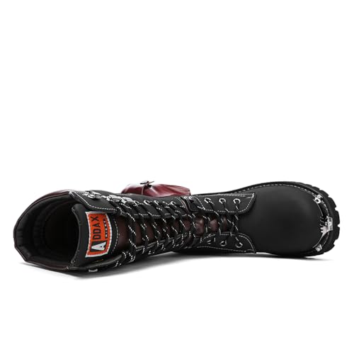 Men's Motorcycle Boots Backpacking Leather Mid-Calf High Waterproof Metal toe Motorcycle Biker Riding Punk Rock Shoes3