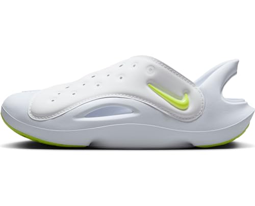 Nike Aqua Swoosh Little Kids' Sandals (FN0876-100, White/Pure Platinum/Volt) Size 8