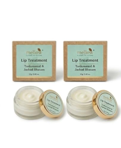 Image of Mellow Herbal Lip Treatment with Almond Oil & Jasad Bhasma for Moisturize & Nourish Dry & Chapped Lips, Ayurvedic Balm for Men & Women, Paraben Free [Cream - 12 Gm] Pack of 2