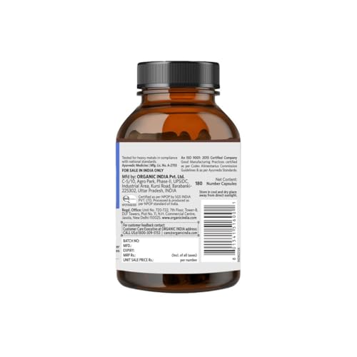 A TATA Product - Organic India Bowelcare - 180 Veg Capsules, Helps Relieve Constipation, Hyperacidity & IBS, Clean & Lubricate Bowel, Normalizes Digestion & Elimination, GMP & NPOP Certified Organic