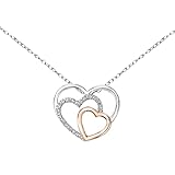 Brilliant Expressions Two-Tone Triple Heart Diamond Pendant Necklace in 925 Sterling Silver and 18K Rose Gold Plated, 0.05 Cttw (I-J Color, I3 Clarity), with 18-inch Adjustable Silver Chain