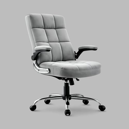 Image of LAKDI Furniture Co Premium Velvet Fabric High Back Office Chair with Adjustable Tilt, Flip-Up Arms, Ergonomic Soft Padding | Executive Boss Chair-111011268-02-Grey 5 Years Warranty & Free Assembly