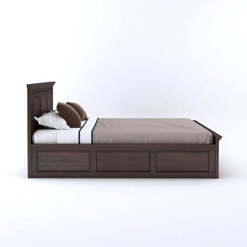 Image of Sheesham Wood Queen Size Bed with Box Storage | Solid Wooden Cot Bed | Double Bed Furniture for Bedroom Living Room Home - Q 05 (Walnut Teak Finish)