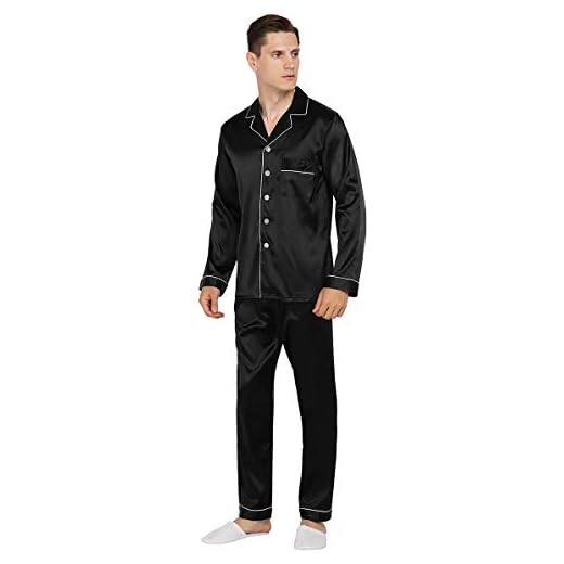 YIMANIE Mens Silk Satin Pajamas Set Classic Sleepwear Loungewear (Large, Black)