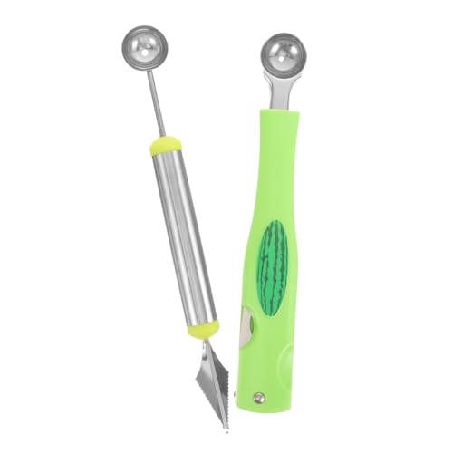 BESTYASH 2 piezas Utensilios Cortadores Multifunción para Sandía para Bolas de Melón y Herramientas de Corte de Fruta Acero Inoxidable y Diseño Seguro y Cómodo para Ensaladas y Postres