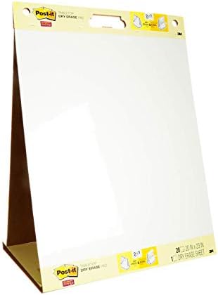 Post-it Super Sticky Portable Tabletop Easel Pad w/ Dry Erase Panel, 20x23 Inches, 20 Sheets/Pad, 1 Pad, One Side White Premium Self Stick Flip Chart Paper, One Side Dry Erase, Built-in Stand (563DE) (563 DE)