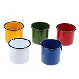 PAMINGONO 5 piezas Tazas Esmaltadas Vintage Pequeñas con Asa Aislante Resistentes y Multifuncionales para Hogar y Oficina Colores Surtidos