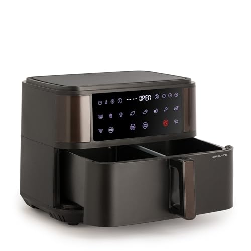 CREATE/FRYER AIR DUAL/Heißluftfritteuse 10L mit Trennwand Schwarz/Fassungsvermögen 7-8 Portionen, Multifunktionales Touch-Bedienfeld, Mit Trennwand, 10 vorinstallierte Programme, 2400 Watt – Bild 4
