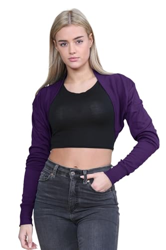 Cárdigan corto de manga larga chaqueta de punto morada bolero mujer 36-38