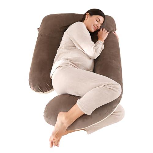 Coconuts Island Pregnancy Pillows for Sleeping, 57-inch U Shaped Full Body Maternity Pillow with Removable Washable Cover - Support for Back, Belly, Hips, Legs for Pregnant Women, Latte Brown Velvet