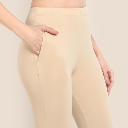 Image of ONE SKY Women Ankle Length Leggings | Premium Cotton Modal Spandex Blend | High Waist Stretchable & Bio-Washed Fabric | Colour-Lock | Ethnic Leggings for Women
