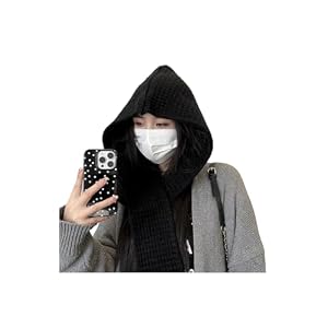 bonnet femme tricot hiver épais chaud stylé laine thermique Écharpes 2 en 1 chapeau 54-62cm oversize respirant et élastique loisir hat noir