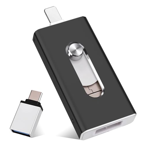 USB Stick 128GB für iPhone, MFi-zertifizierter 4-in-1 Speicherstick für iPhone/iPad/Android/PC,Flash-Laufwerk mit USB 3.0,Micro-USB,USB-C,Schnelle Datenübertragung,Backup für Fotos & Videos,Schwarz