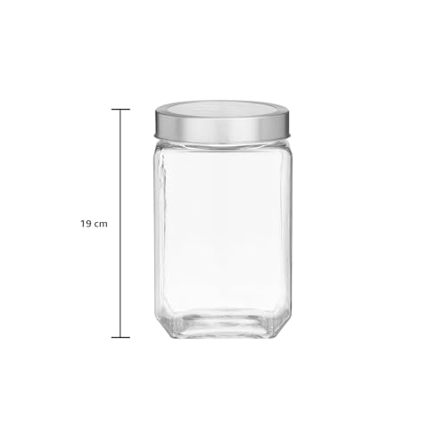 Image of CROCO JAR Square Glass Storage Containers | Transparent Kitchen Jars with Airtight Steel Lid | Spice, Pickle, Dry Fruit, Snack, Coffee, Sugar & Pantry Storage Containers (2200 ML| PACK OF 1)