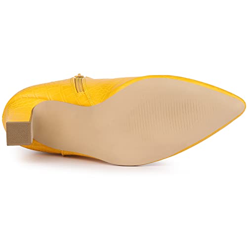 Allegra K Allegra K Women's Printed Pointed Toe Chunky Heels Yellow Ankle Boots 11 M US