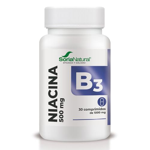 Soria Natural Niacina Vitamina B3 Liberación Sostenida - Energía y Metabolismo Saludable - Salud Cardiovascular y Cerebral - Liberación Sostenida MÁXIMA ABSORCIÓN - 30 comprimidos