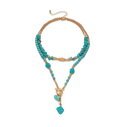 Lyfange Turquoise Beaded Necklace for Women Layered Vintage Turquoise Choker