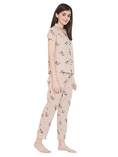 Image of Clovia Women's Cotton Floral Printed Shirt and Pajama Set